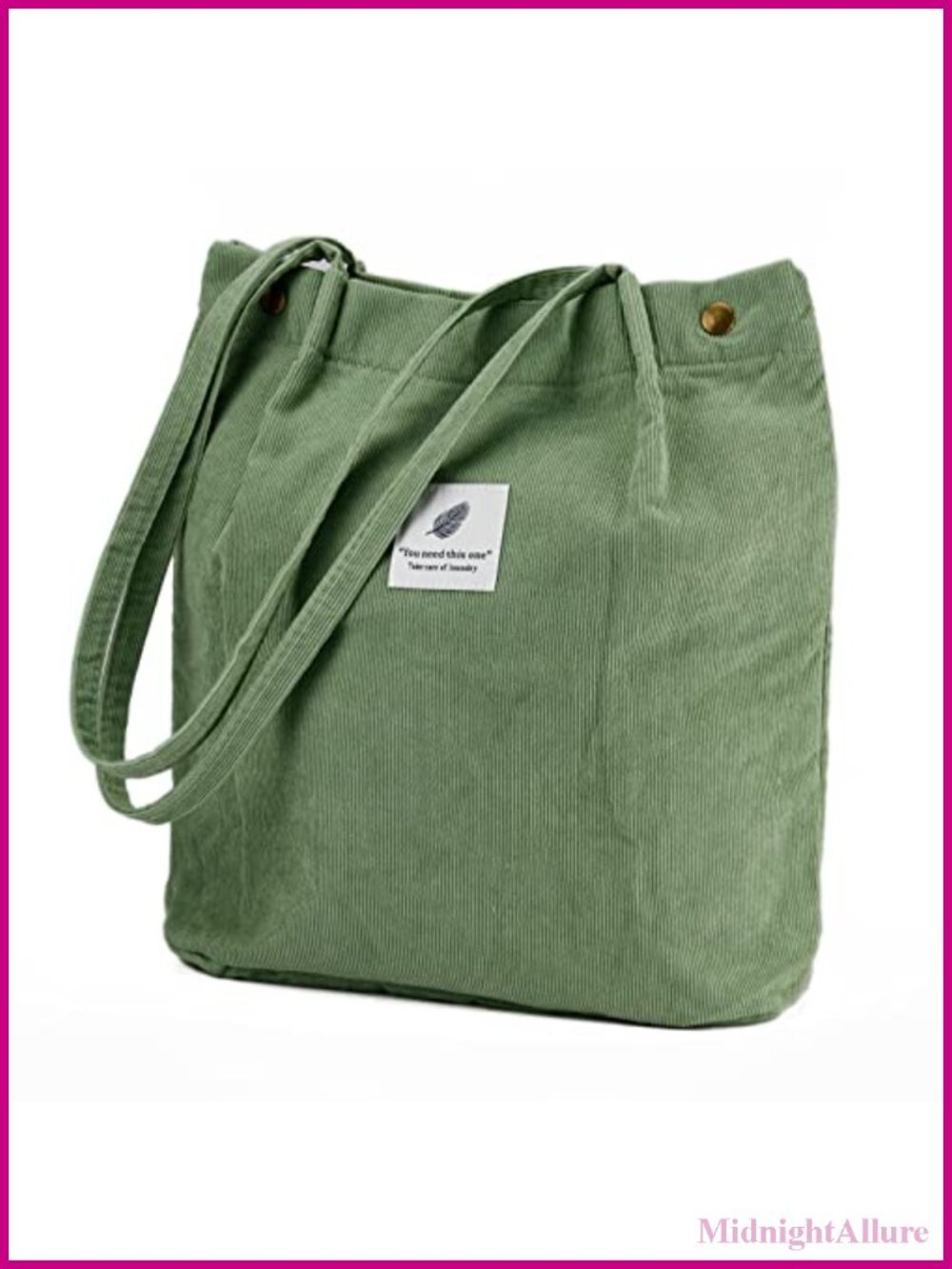 Corduroy Tote Bag Shoulder Bag Inner Pockets Work Travel Shopping